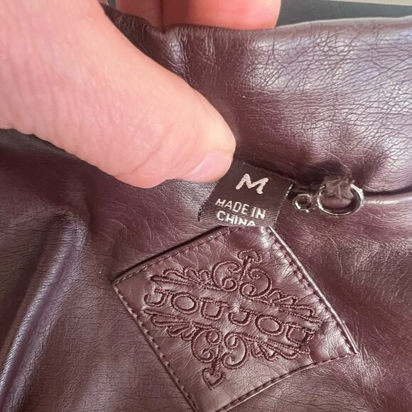 JOU JOU-WOMENS FAUX LEATHER JACKET BURGUNDY SIZE MEDIUM - Picture 8 of 10